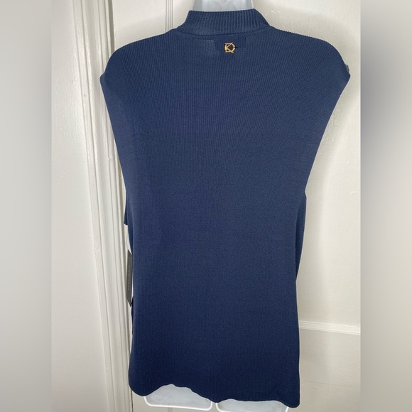 DONNA KARAN NWT Navy Sleeveless Top with Gold Button Accents - Picture 2 of 7